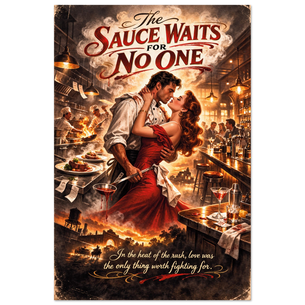 The sauce waits for no one chef kitchen wall art vintage poster