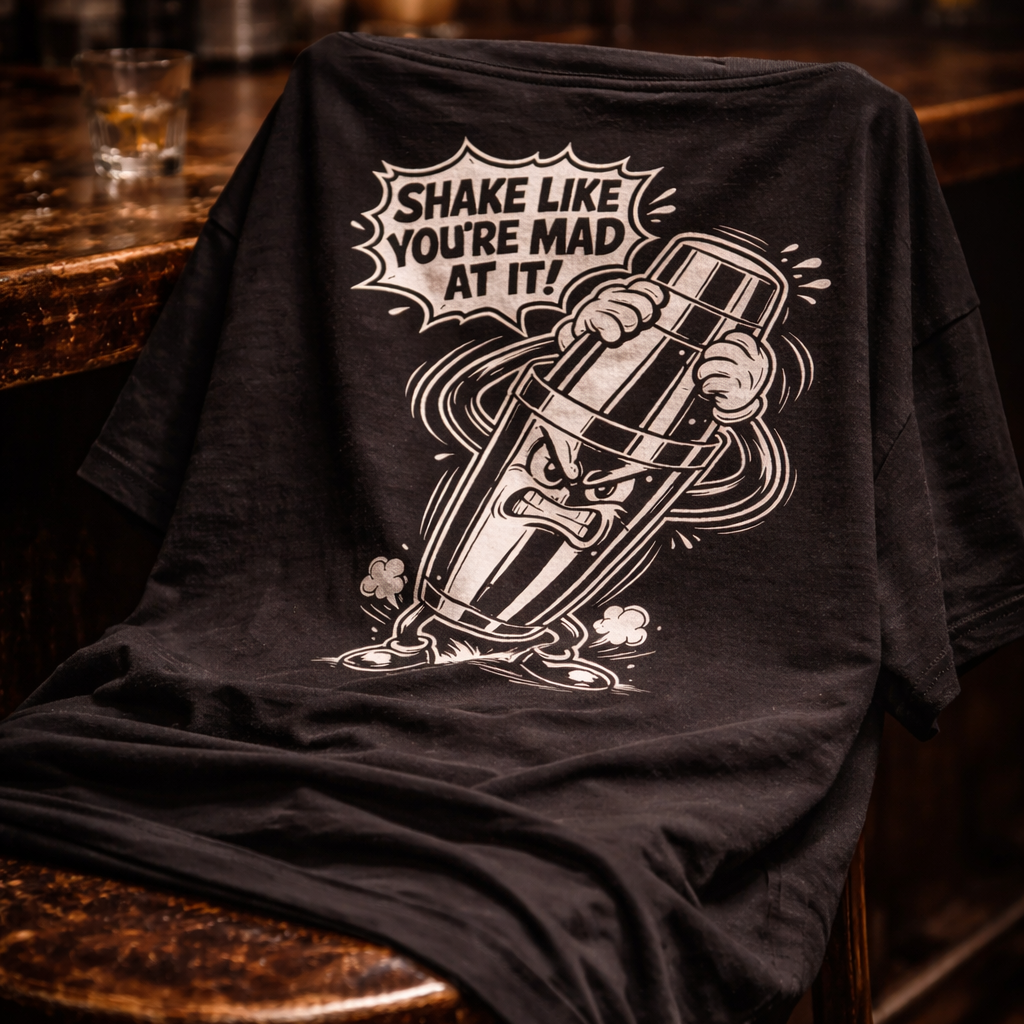 Funny bartender t-shirt shake it like you’re mad at it cocktail shirt 