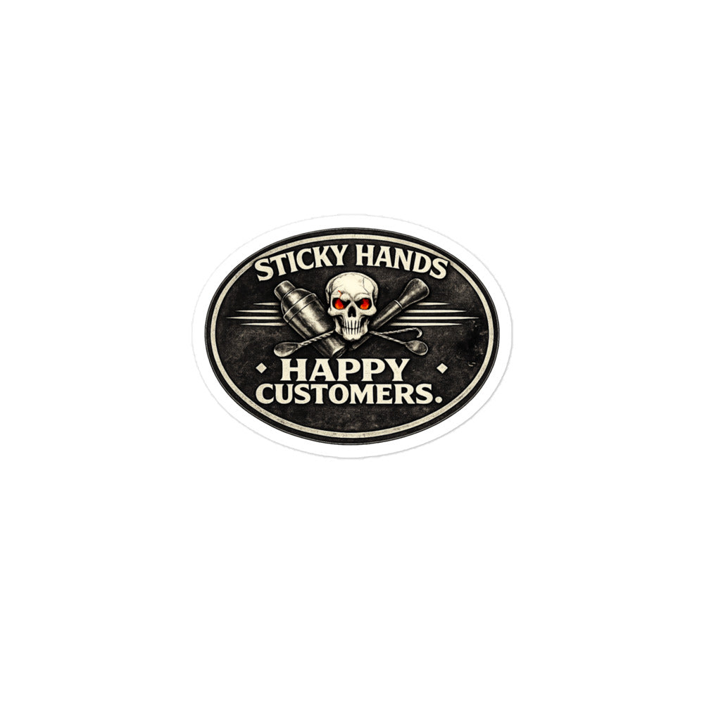 Sticky hands happy customers bartender skull sticker vinyl decal