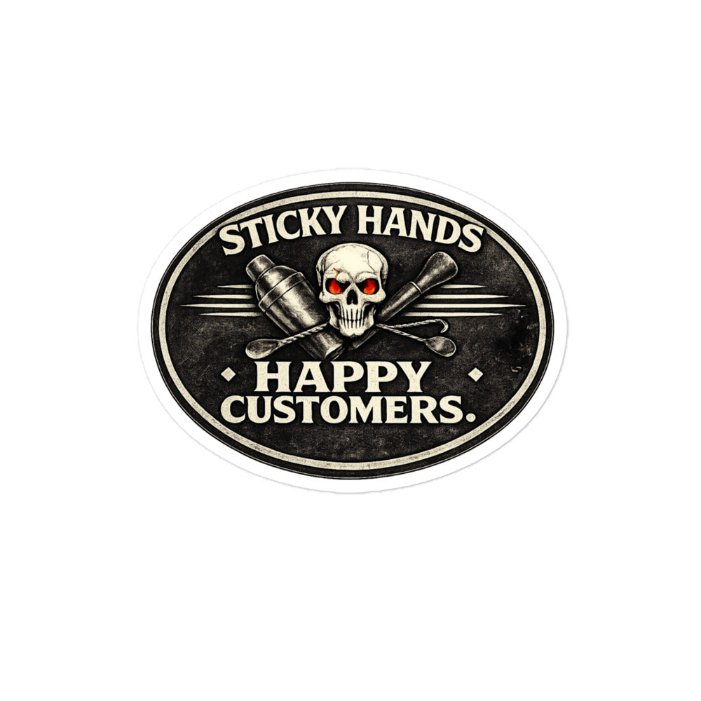 Sticky hands happy customers bartender skull sticker vinyl decal