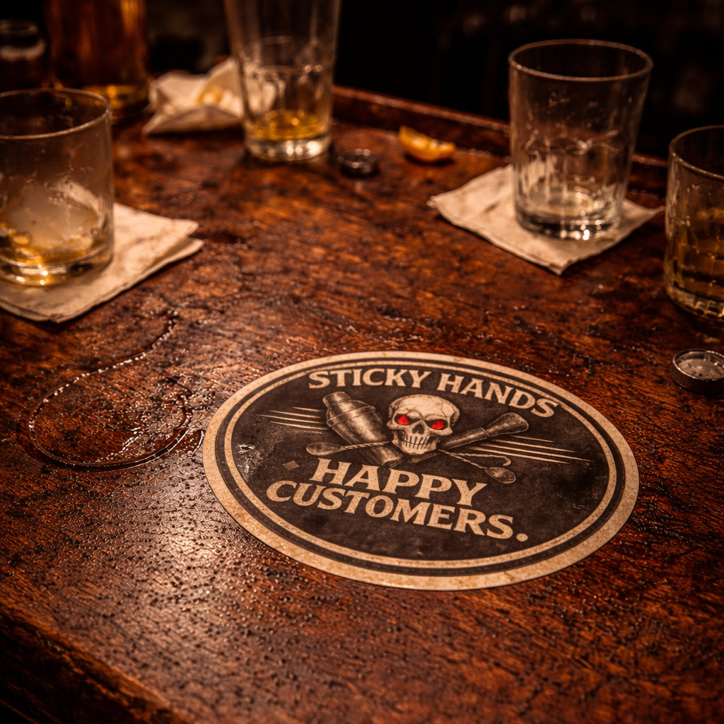 Sticky hands happy customers bartender skull sticker vinyl decal