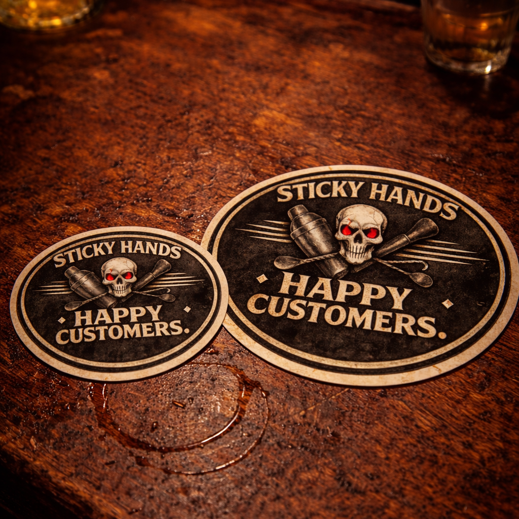 Sticky hands happy customers bartender skull sticker vinyl decal
