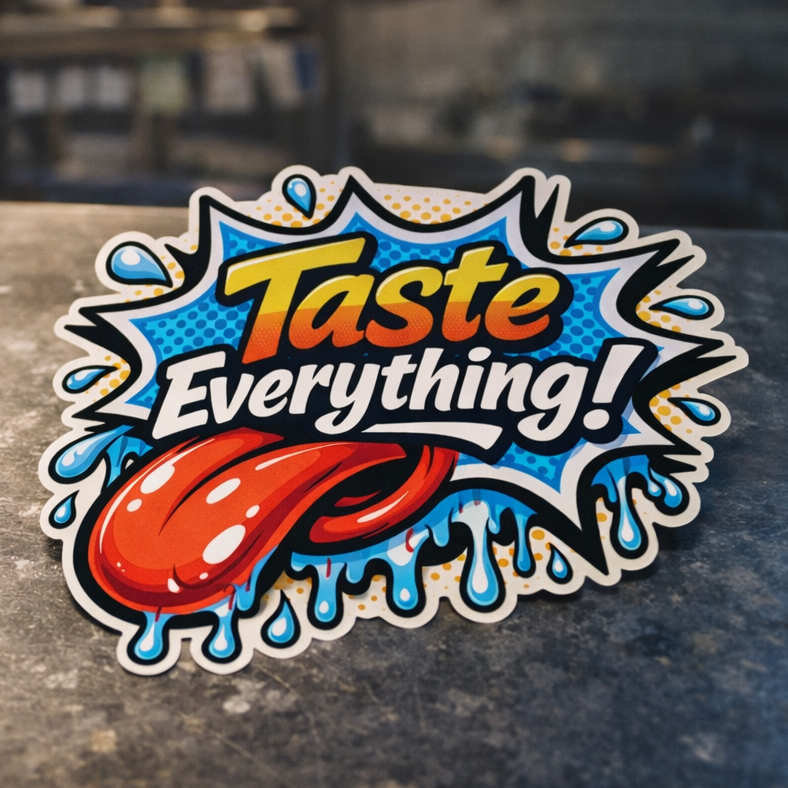 Taste everything chef sticker kitchen culture vinyl decal funny culinary quote