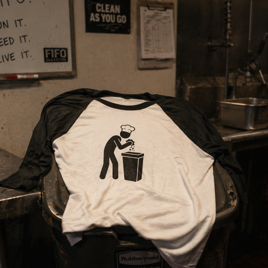 We eat standing up raglan shirt BOH kitchen life 3/4 sleeve restaurant worker tee FIFO Collective